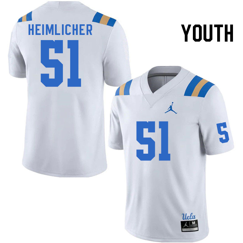 Youth #51 Jake Heimlicher UCLA Bruins College Football Jerseys Stitched Sale-White - Click Image to Close